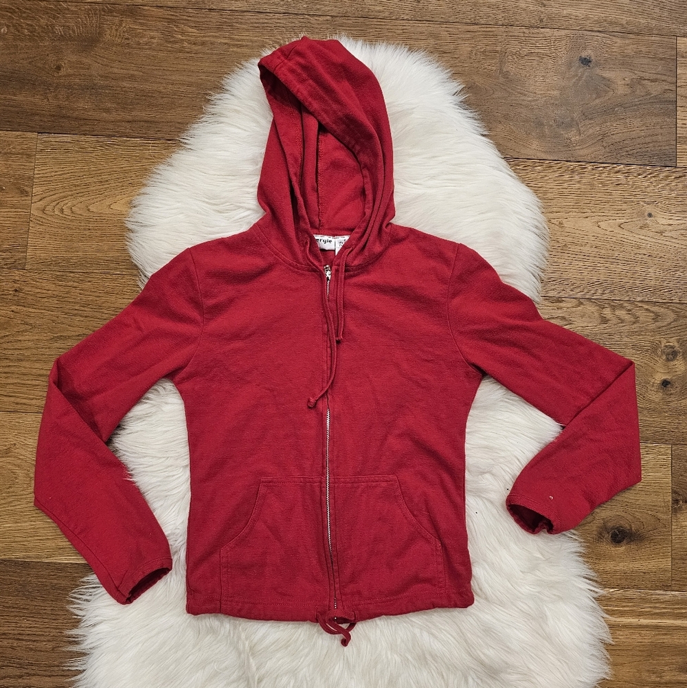 Vintage Red Zip-Up Hoodie with Hood